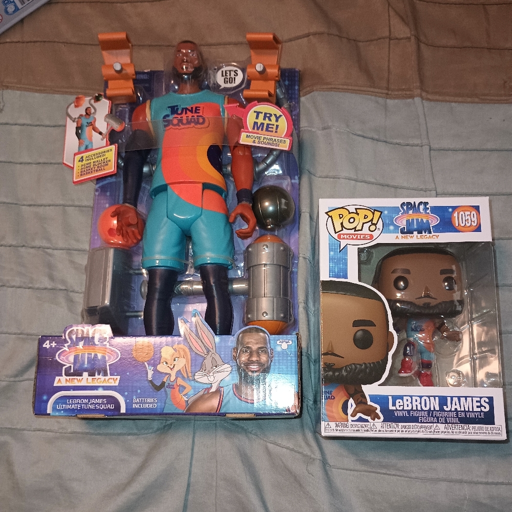 Lebron 12 inch talking action figure and Space Jam Funko pop